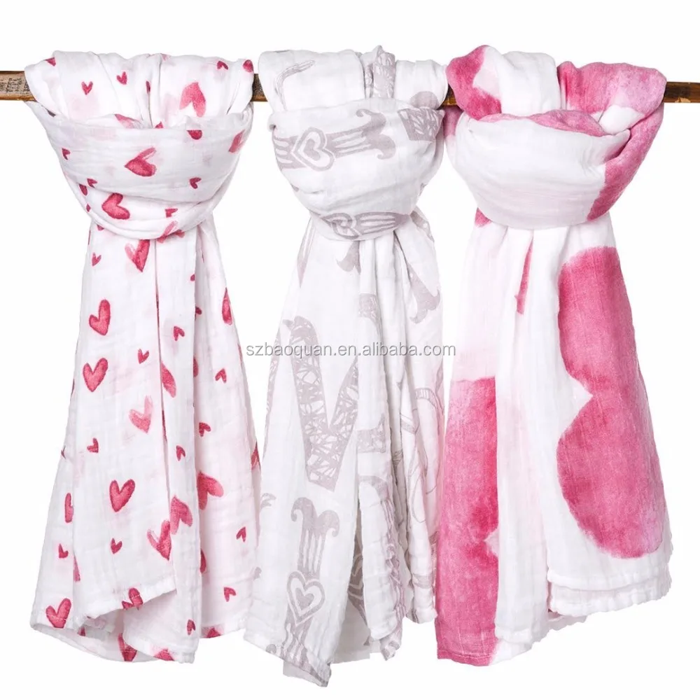 Органические муслиновые пеленки для маленьких девочек, одеяла в 3 красивых принтах, размер XL, упакованы в эксклюзивную подарочную коробку