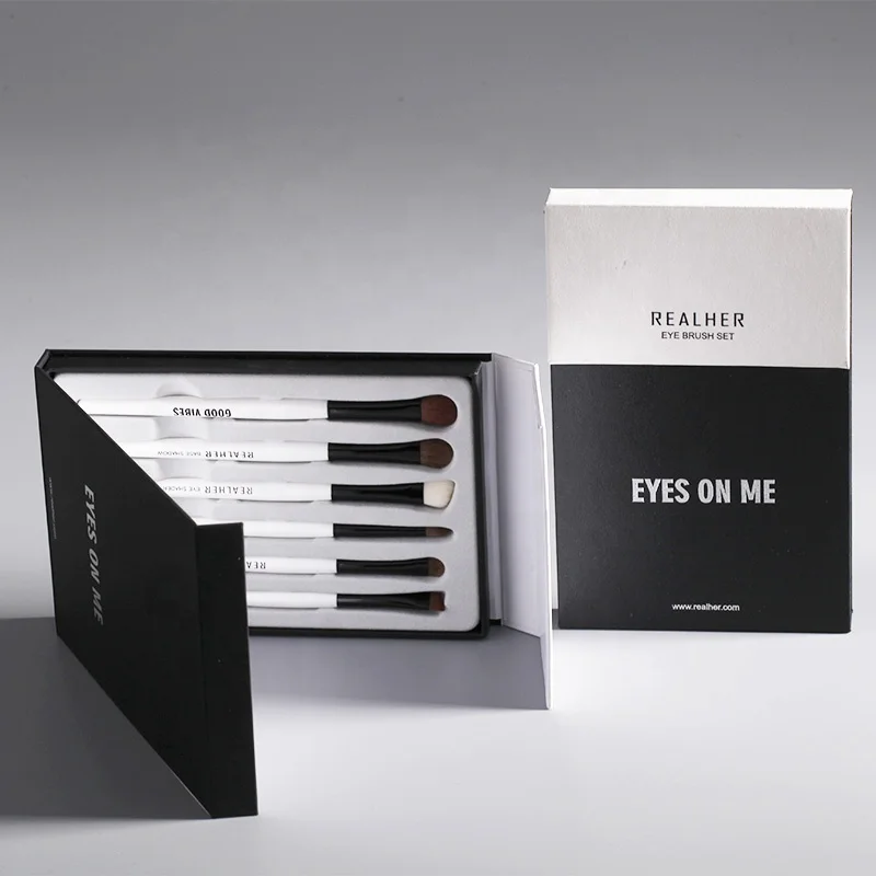 Magnets Closure Black White Cardboard 9 Pieces Makeup Eye Brush Set Box