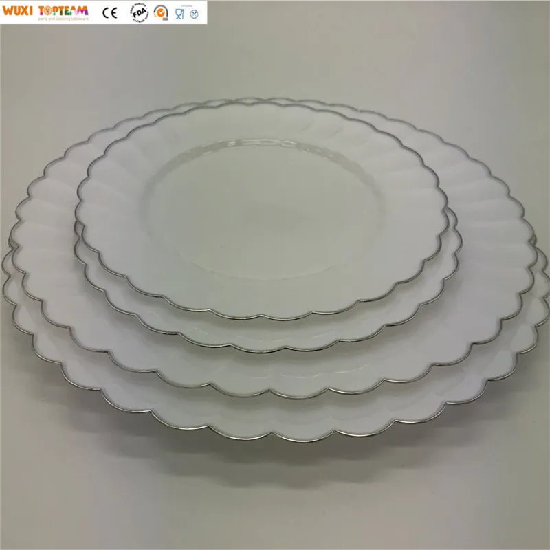 10 'одноразовая пластиковая пластина с серебряным ободком для свадьбы
