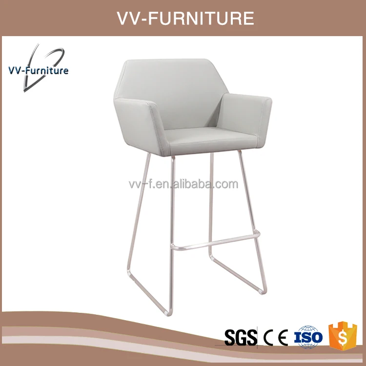 Современный белый кожаный барный стул с подлокотником