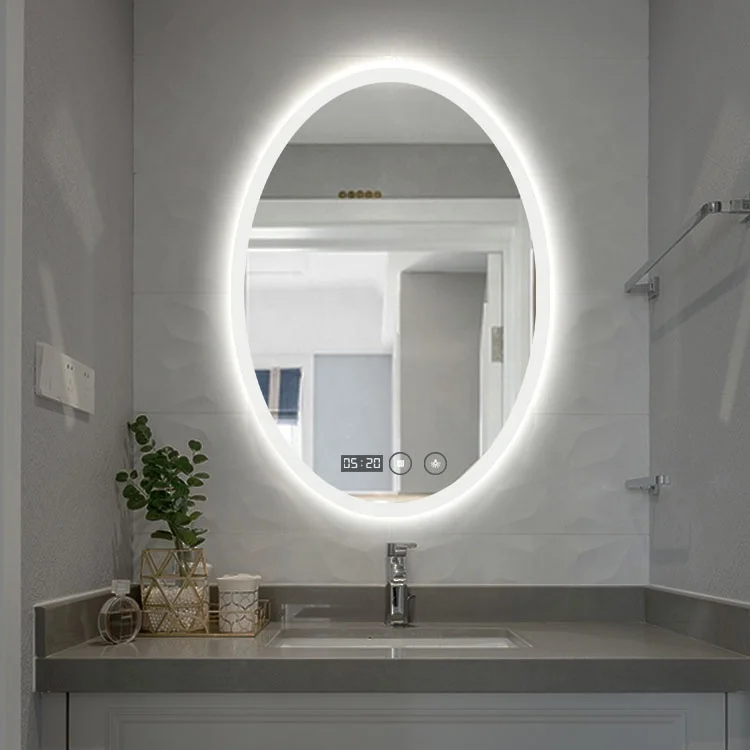 cheap oval wall mirror Touch Screen mirrors with  LED Makeup Smart Bathroom Wall Mirror