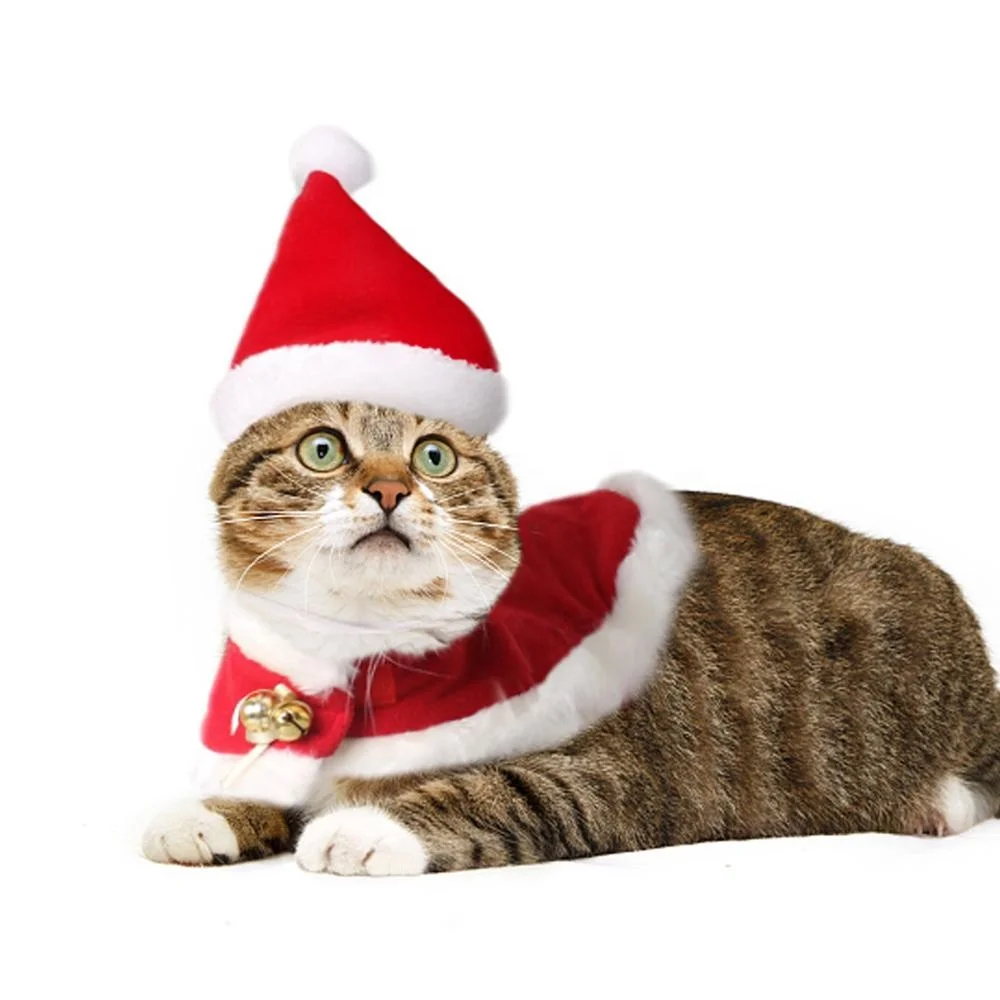 Christmas Pet Christmas Shawl Suit with Hat Dog Velvet Cloak Cat Festival Apparel Accessory Costume Pet Party Cosplay Clothes
