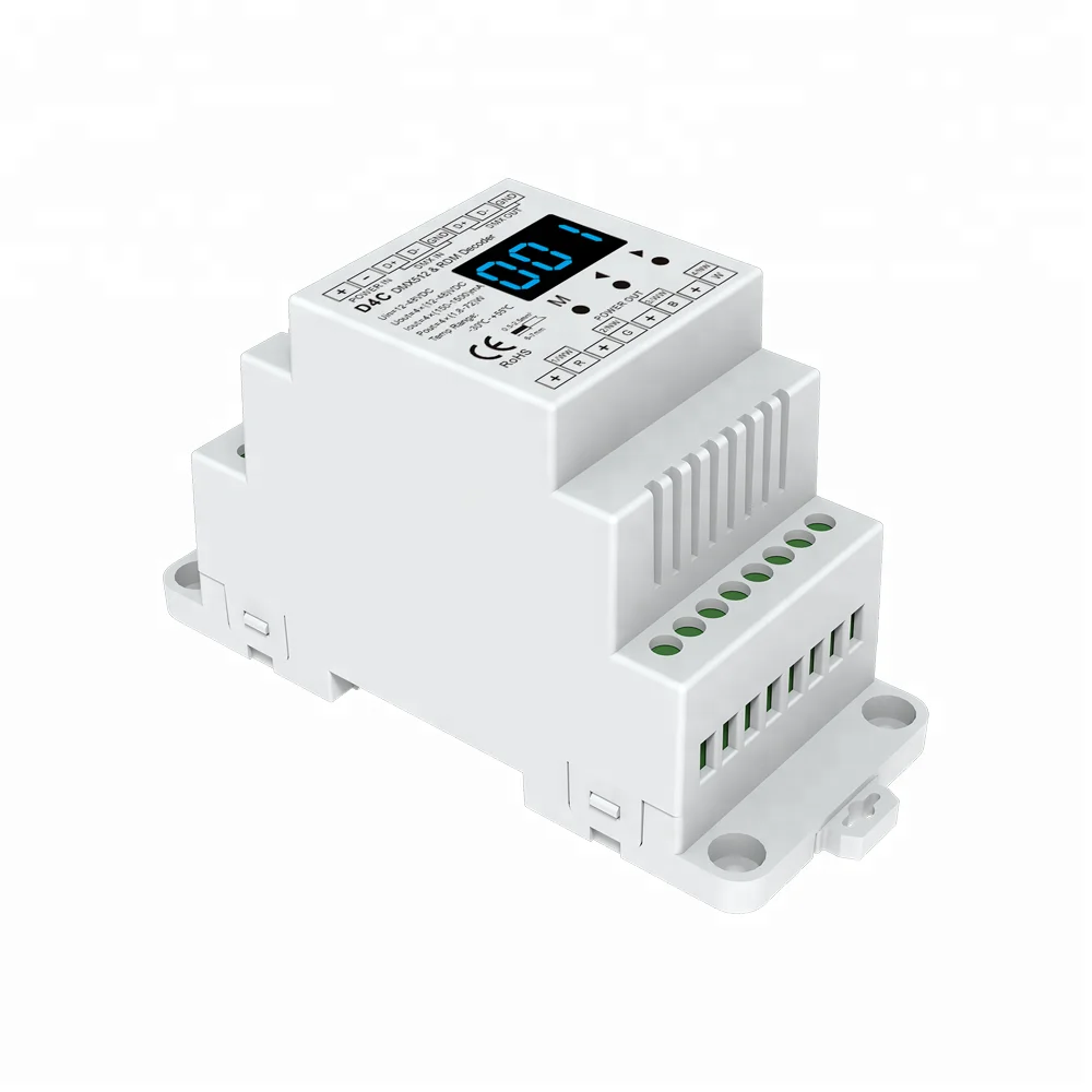 Skydance D4C 12-48VDC 150-500mA 4 Channels Din-rail Constant Current DMX512 RDM Decoder led driver for RGBW led strip