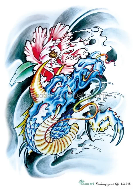 LC-815/Long lasting tattoo stock designs fake waterproof temporary body tattoos sticker large dragon tattoo blue