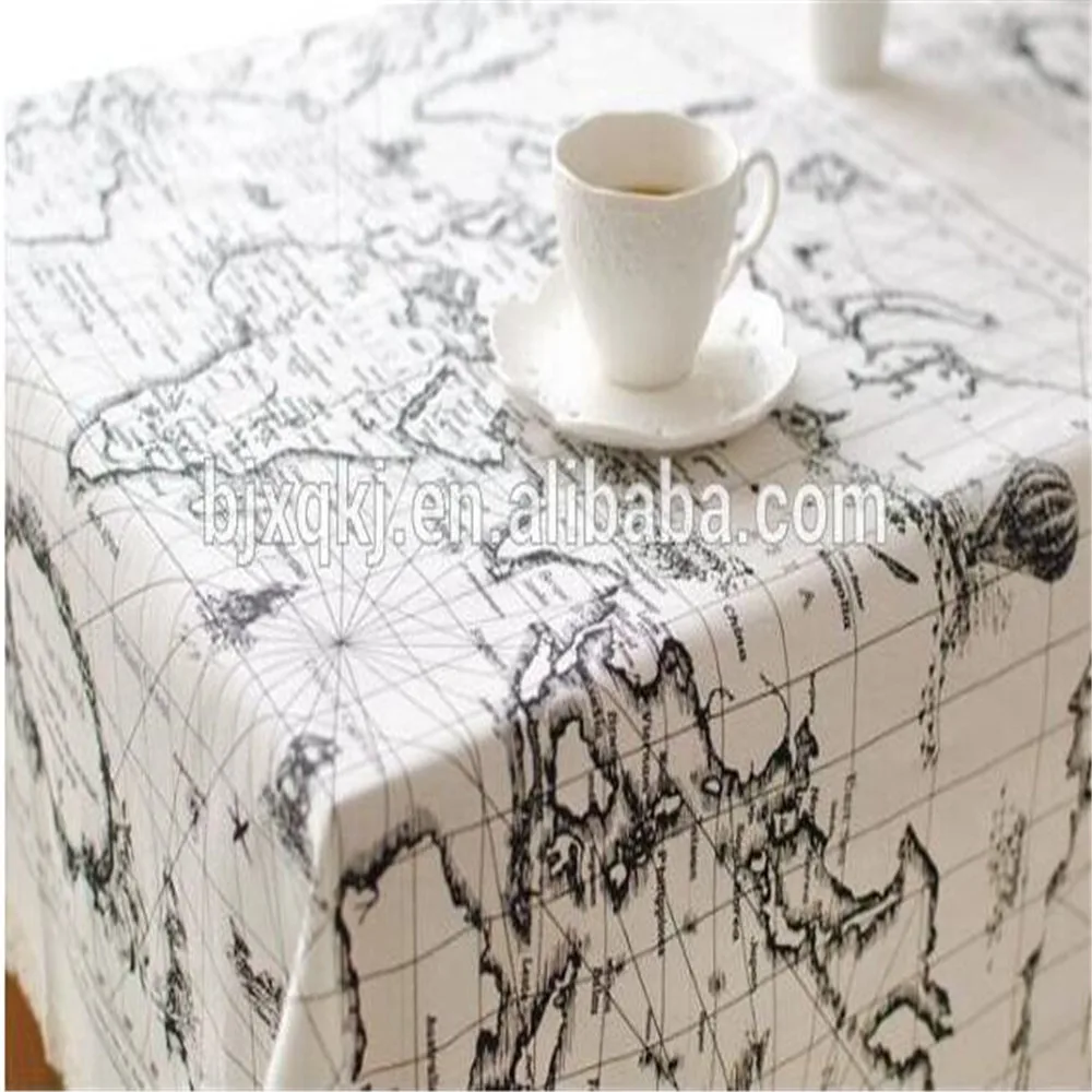 
wholesale Linen Cotton world map Printed Fabric for table 