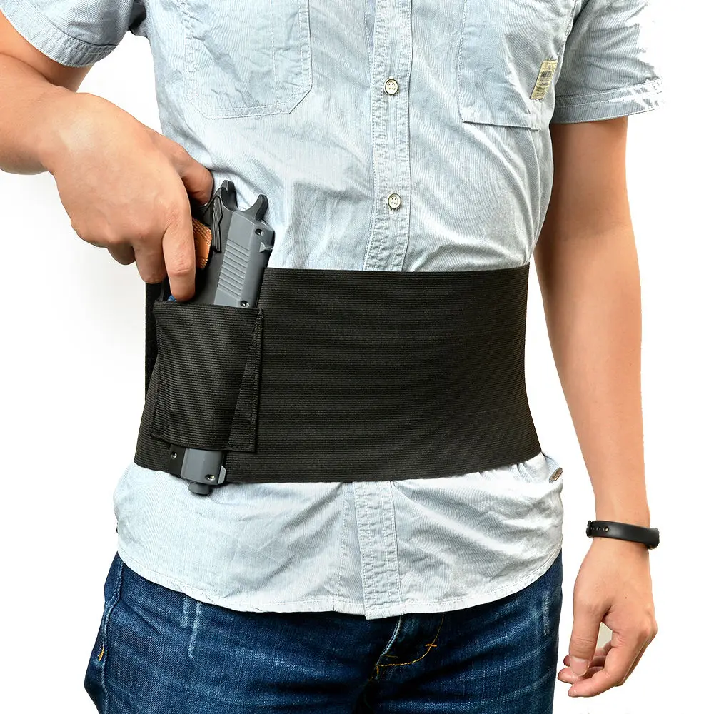 
Black Tactical Adjustable Concealed Carry Belly Band Waist Pistol Gun Holster with 2 Magazine Pouches 
