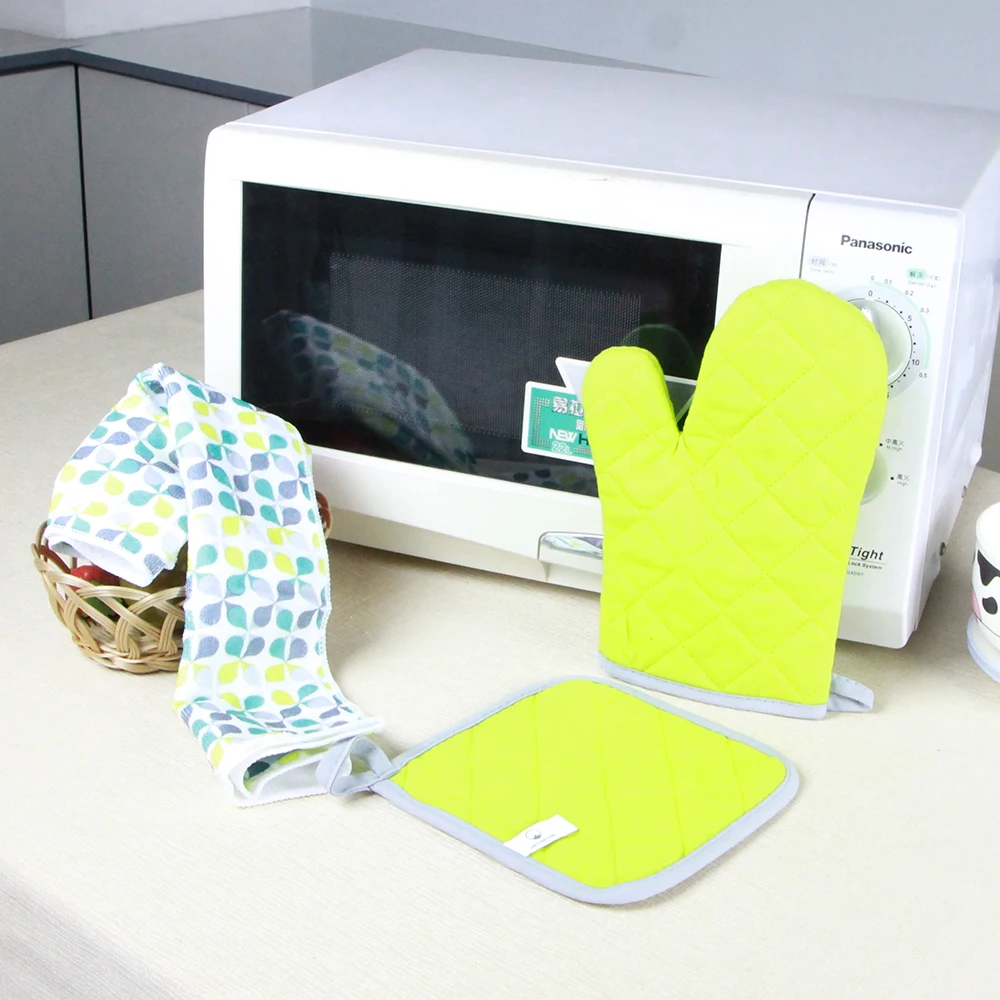 Kitchen Cooking Heat Resistant Microwave Glove Check Canvas Printed Cotton Oven Mitten