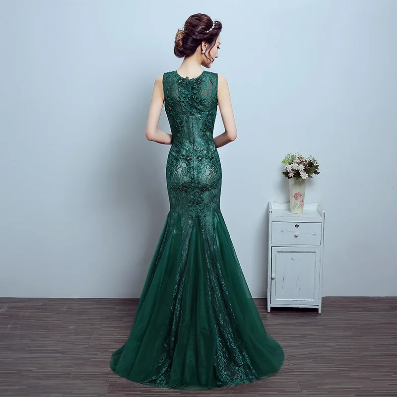 
Q027 Sleeveless Deep Green wedding evening party dress Elegant Lace Mermaid Mother of Bride Dress 