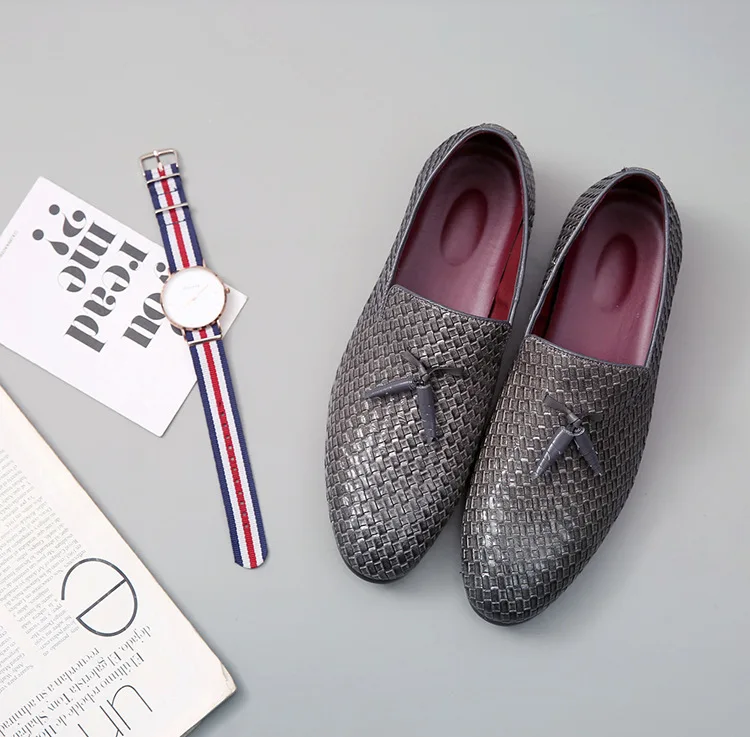 
Woven leather fashion driving shoes red sole men dress shoes 