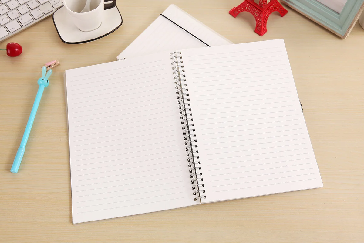 
A5 Wholesale transparent HardCover double Spiral Notebook with Ribbon Mark for Students or Promotion 