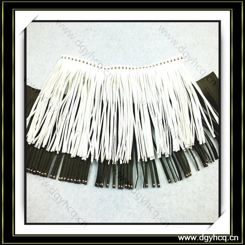 Fashion style long fringe trim microfiber suede leather fringe trim with rhinestone for shoes handbags pillow decoration