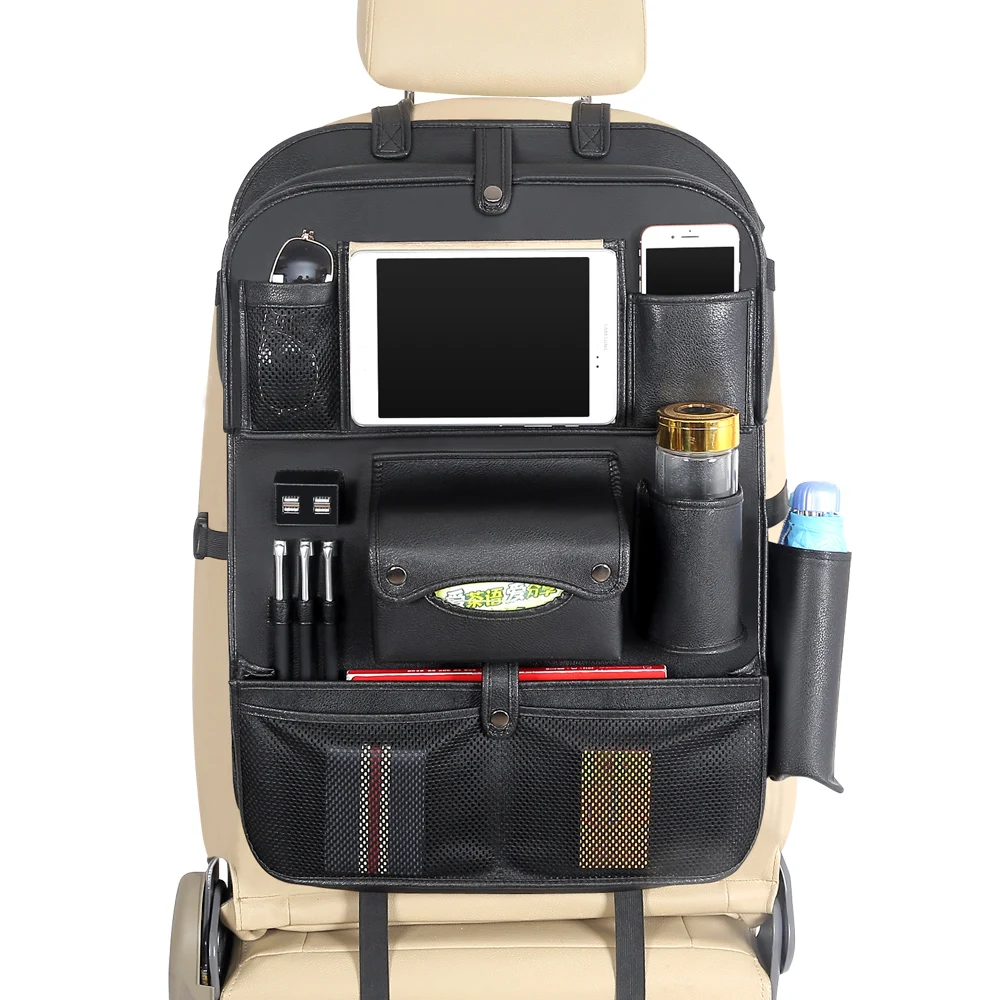 
Auto Seat Back Hanging Storage Bag Car Back Seat Organizer 4 USB Charger Car Dining Table 