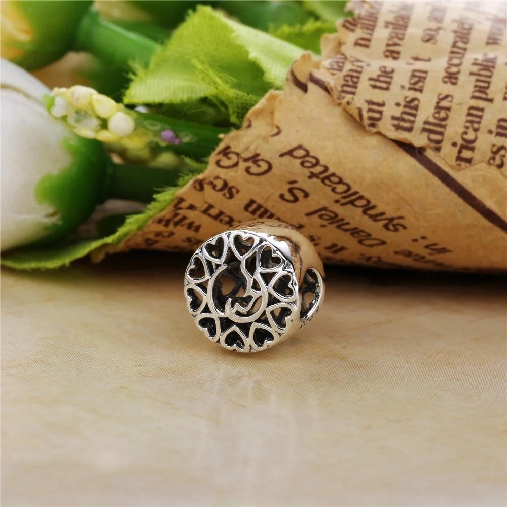 Slovehoony Simple Round Arabic Love Script Charms Beads Fit For Europe Snake Bracelet 925 Sterling Silver Heart Bead DIY Jewelry