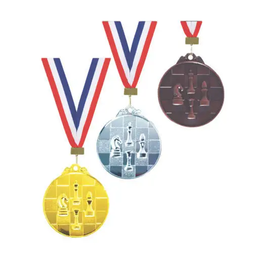 bulk custom gold silver brass zinc alloy metal blank casting chess award medal with ribbon