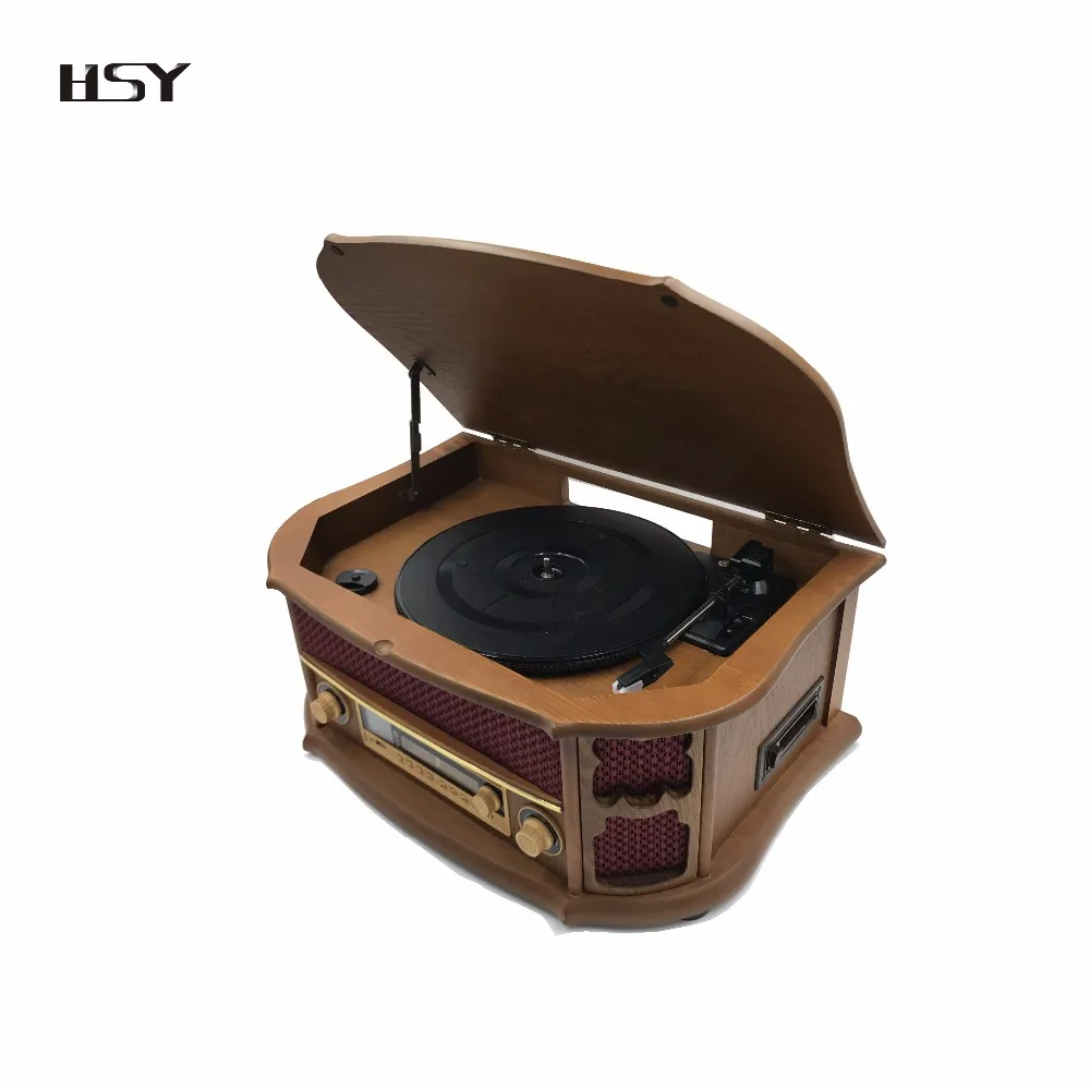 Shenzhen factory wholesale retro wooden turntable cassette player with usb am/fm radio