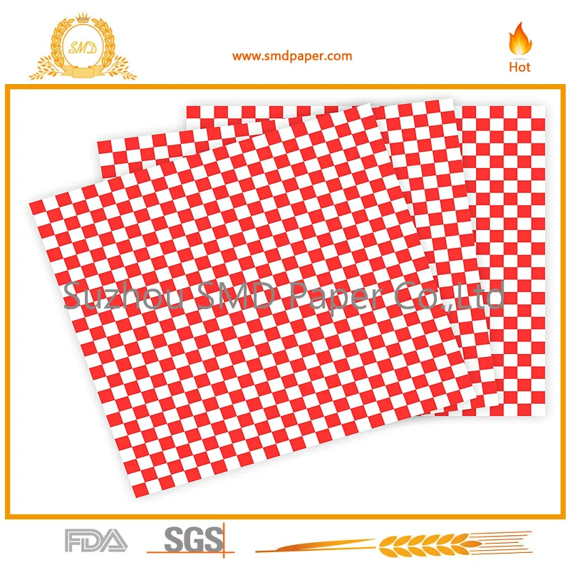 Wax Paper Food Basket Liners - Deli / BBQ Sandwich Wrap square - Red / White Checkered