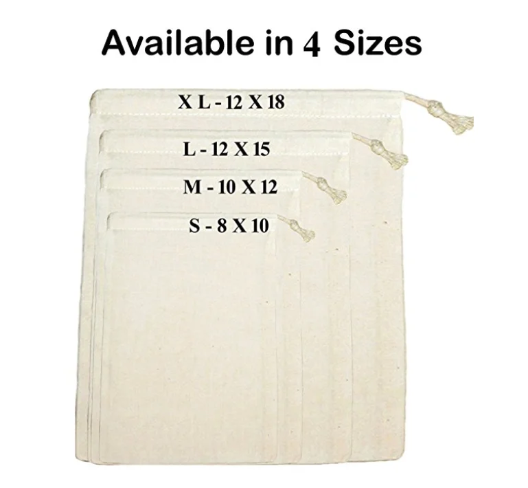 Reusable Produce Bags Organic Cotton Muslin Grocery Storage Snack Washable Bags With Drawstrings