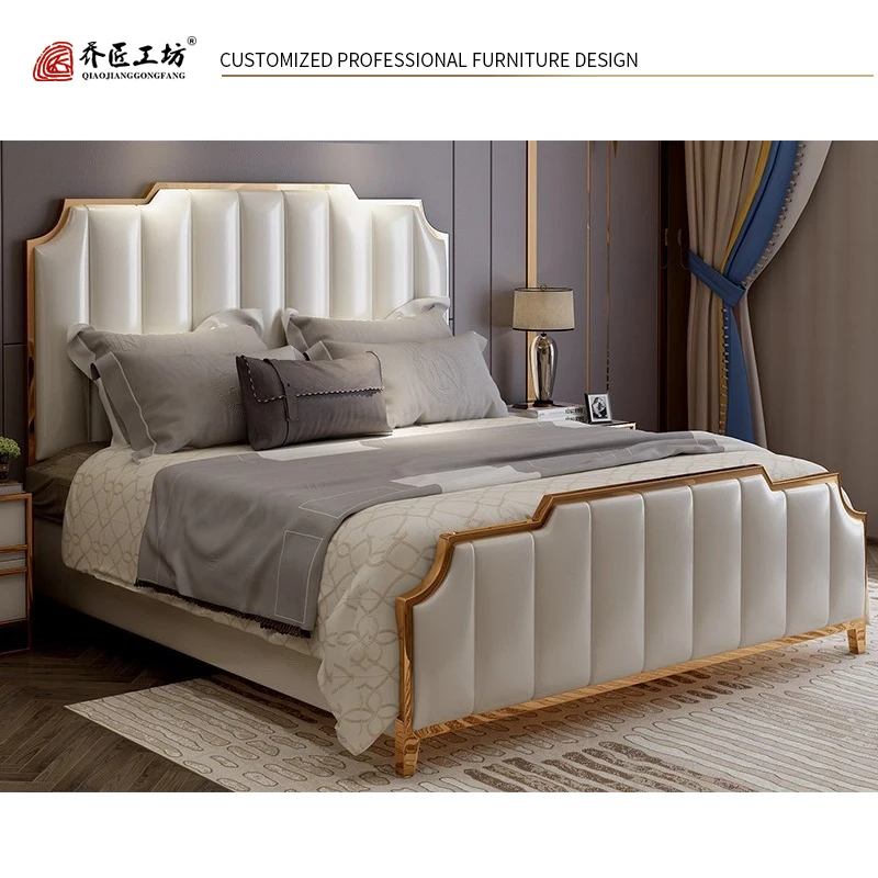 No. JQ-M002 Factory Hot Selling Chinese Wooden Bed Sample for Adults With Upholstery