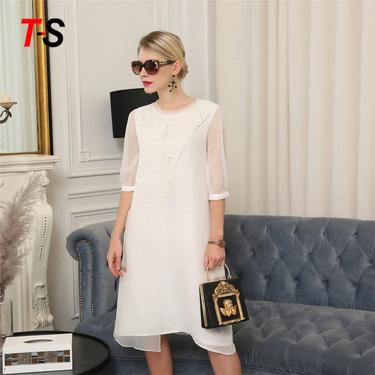 Оптовая продажа женское белое шелковое платье с коротким