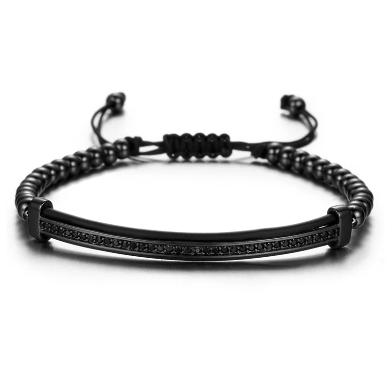 4mm Adjustable Anil Arjandas Bracelet Copper Bead Bracelet Micro Pave CZ Bending Rod Charm Macrame Bracelet