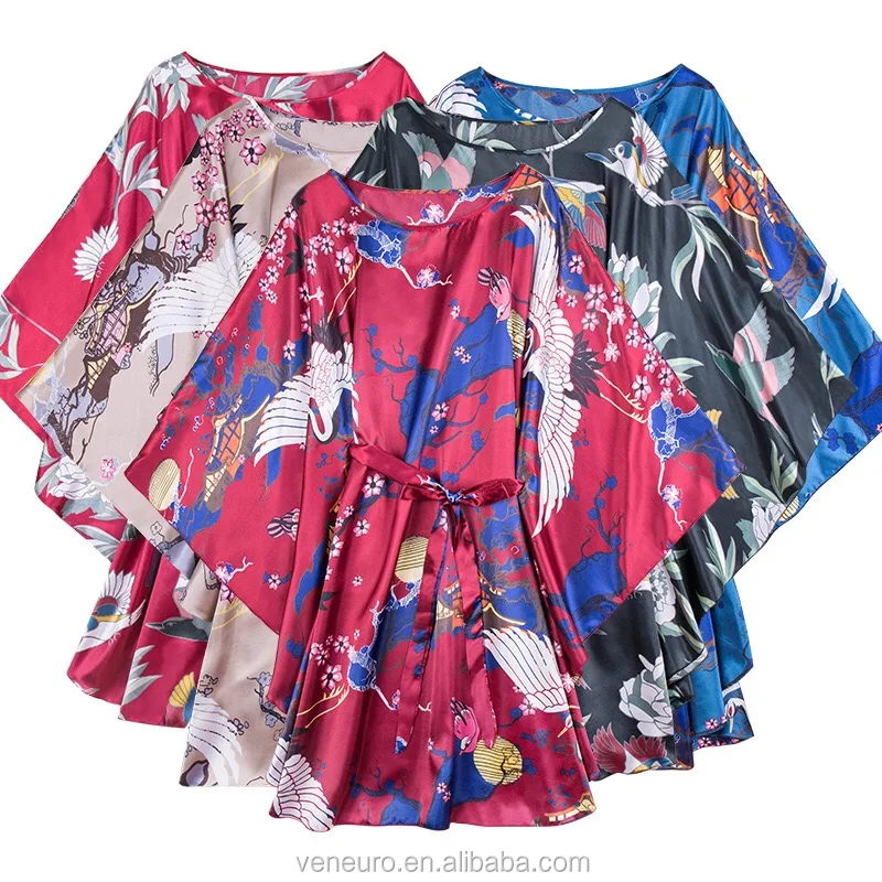 
Women fashion silk satin soft short party homewear kimono sleep robe 