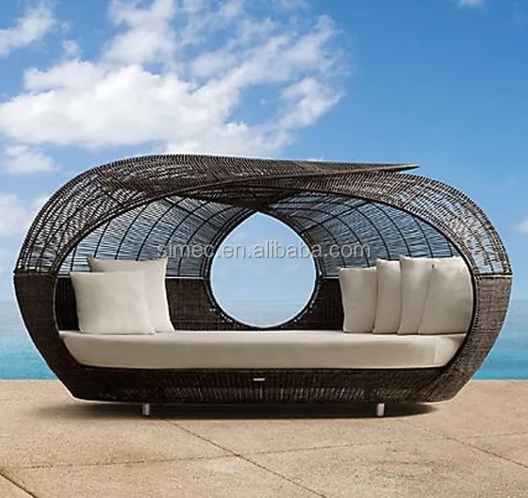 
Rattan outdoor daybed wicker furniture outdoor sunbed with rattan covered and canopy beach lounge 