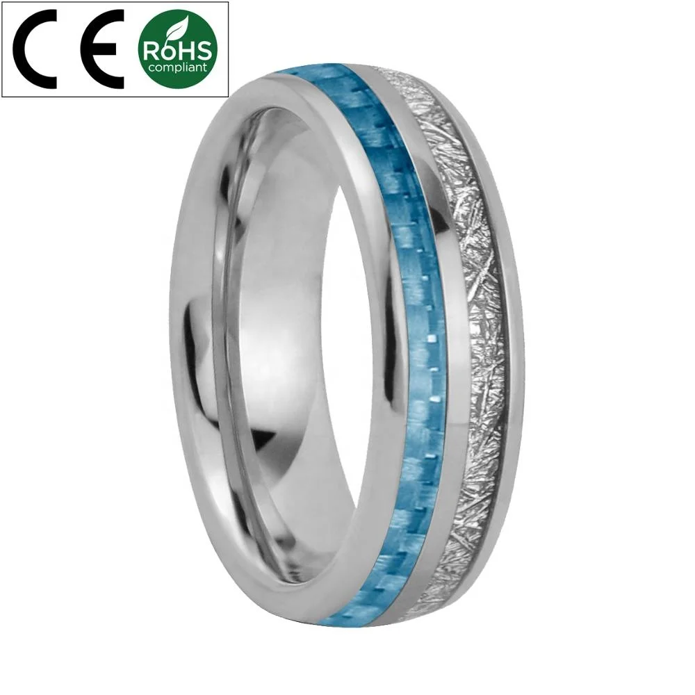 Синее кольцо из углеродного волокна и метеорита