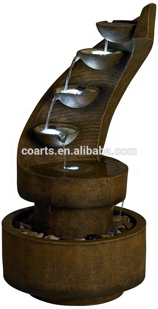 Modern Curved Cascading Zen Fountain With LED Light Wholesale Price Garden Decoration Tabletop Fountain Brunnen Fountains