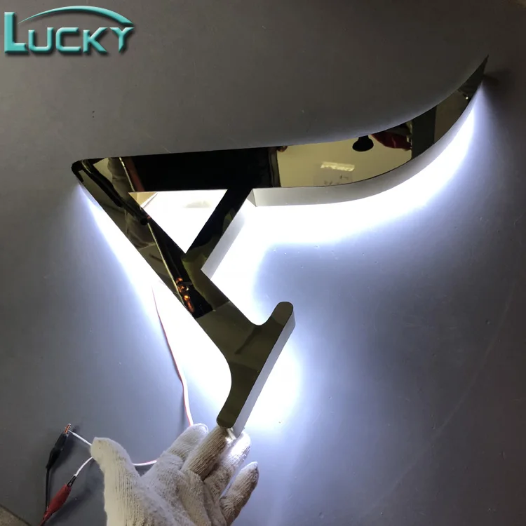 Polished Stainless Steel Signage 3D Led Illuminated reverse Backlit Channel Letter For Wall