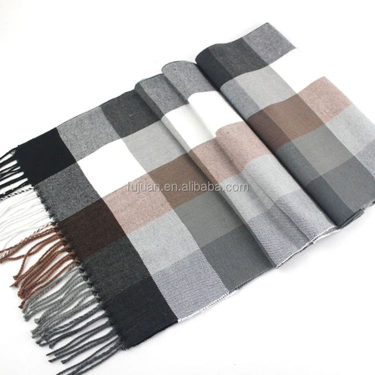 Promotional activities winter good warm yarn dyed knitted fringe simple cashmere acrylic plaid scarf