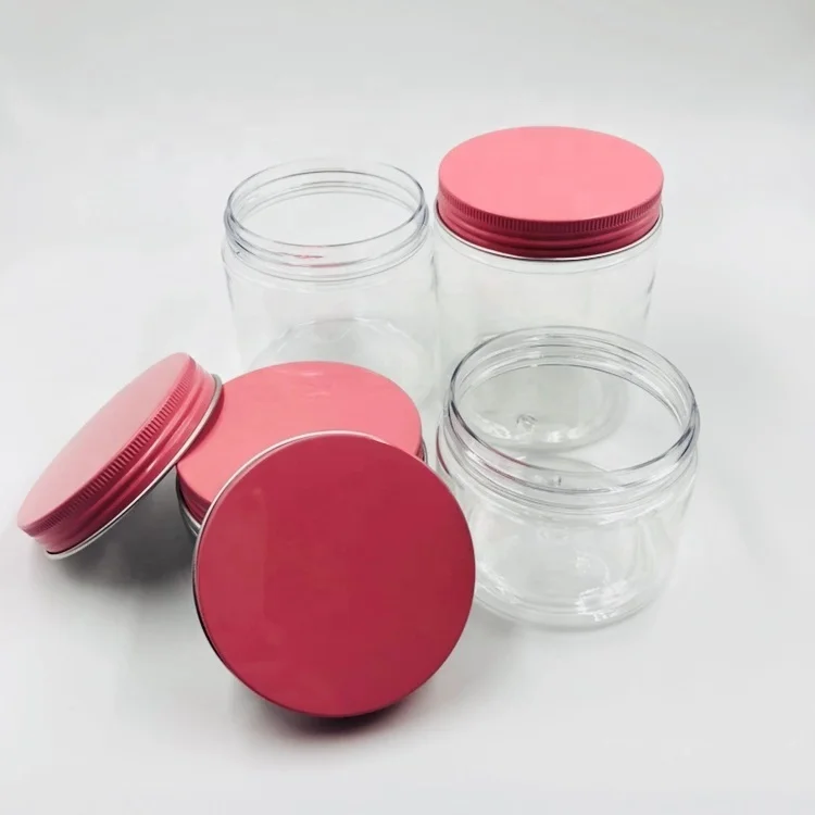 100g 150g 200g 250g 4oz clear plastic food grade cream jar with pink aluminum cap