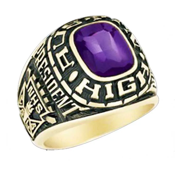 18k gold unisex class ring high school ring encrusted CZ stones