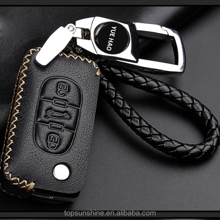 Genuine Leather Car key Case Cover for Peugeot 207 307 308 407 607 807