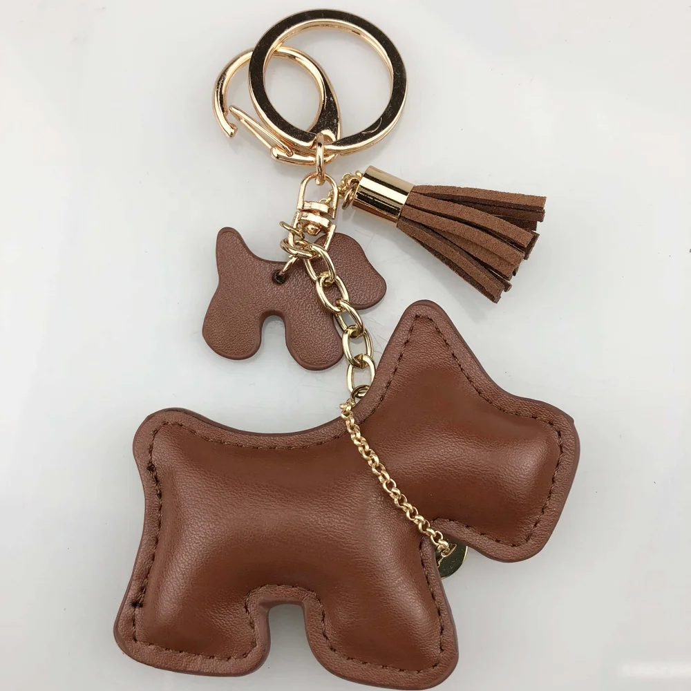 2022 new fashion pets gifts 3D animal pu leather dog keychain for bag charms