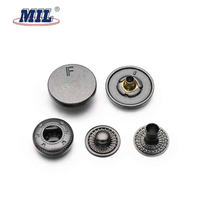 15MM Gunmetal Custom Engraved Logo Zinc Alloy Metal Spring Snap Button