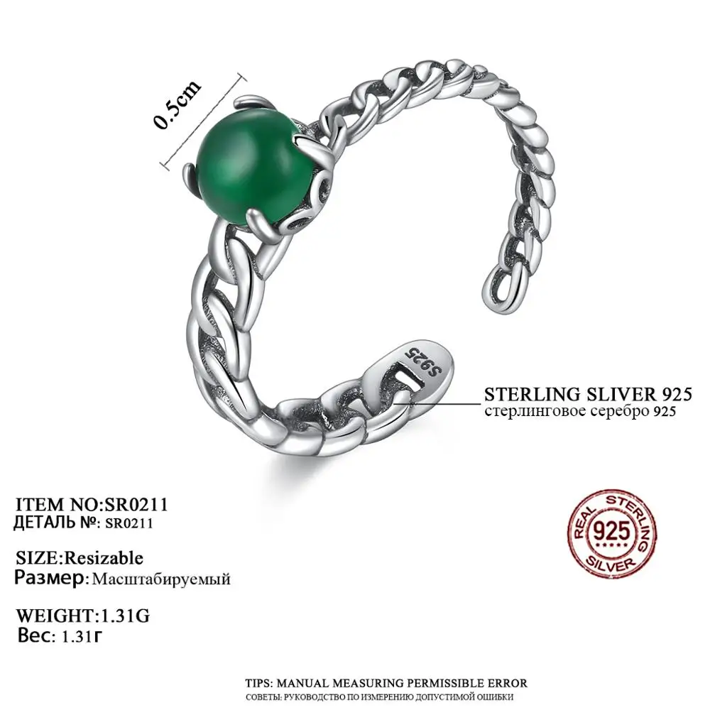 CZCITY 925 стерлингового серебра Открытые Кольца для женщин круглый зелеными кристаллами ручной работы; Комплект: модный дизайн оптовая продажа Регулируемый кольцо на
