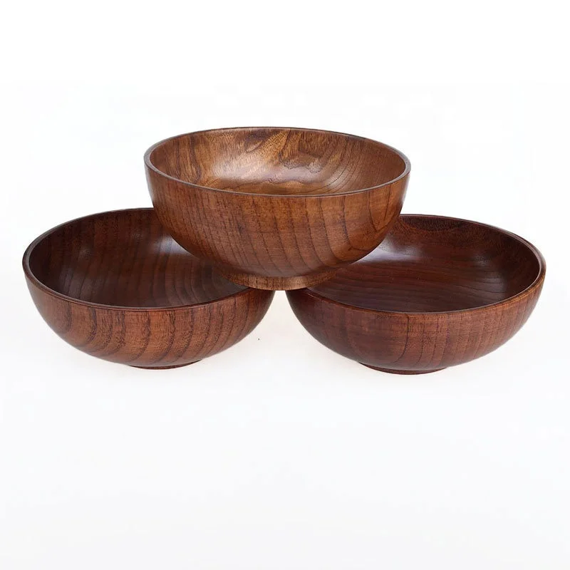 Classical Handmade Natural Jujube 18 cm Wood  Bowl  Anti-scald Soup Noodle Bowl