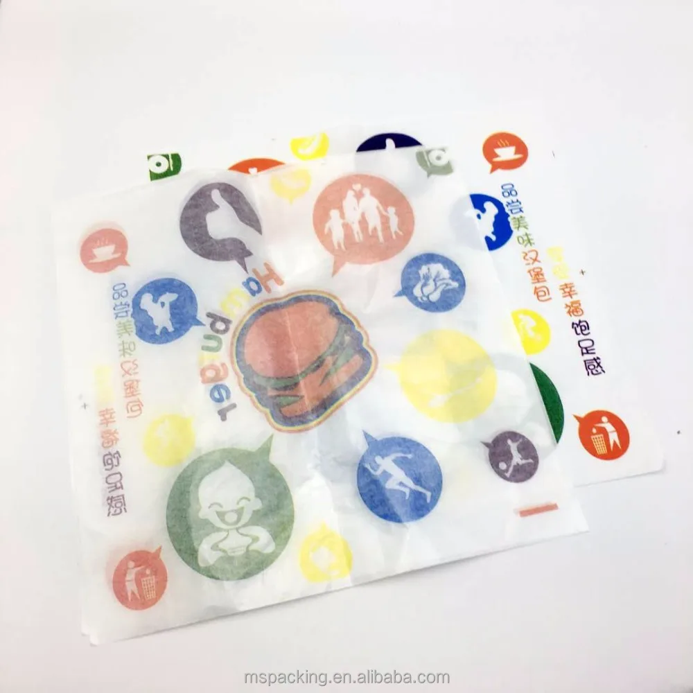 Custom Printed Burger Wrapper Wax Paper Hamburger Greaseproof Coated Paper Food Wrapping Paper With Customized Design