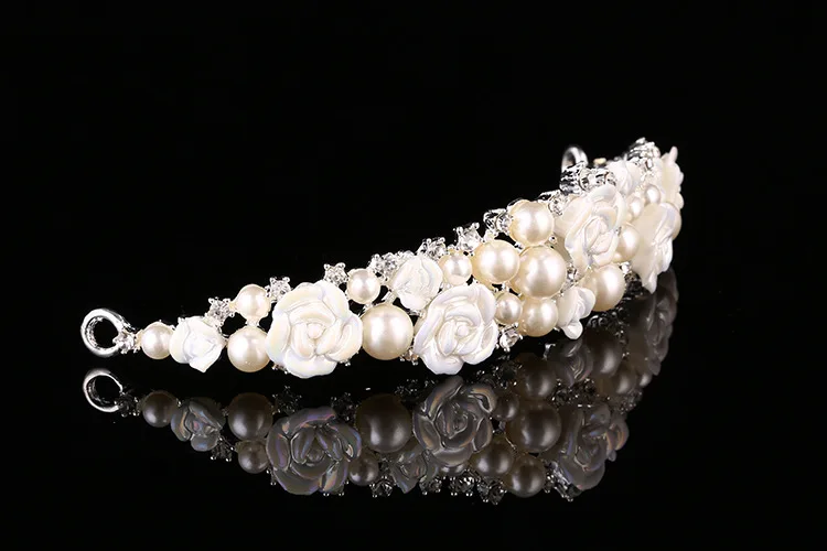 New ceramic rose flower pearl tiara bridal wedding alloy crown factory direct