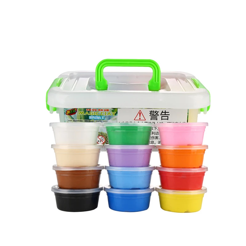 12color Kids Non-sticky DIY Modeling Suitcase Super Light Clay Set