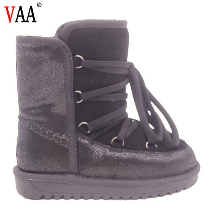 CF-131 Free Samples Non-slip TPR Sole Cow Leather Lace Up Lady Shearling Winter Boots