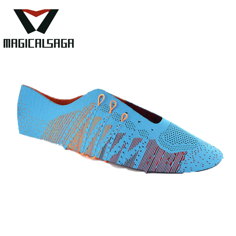 Blue semi finished vamp design sport knit woven shoe upper with shoe lace