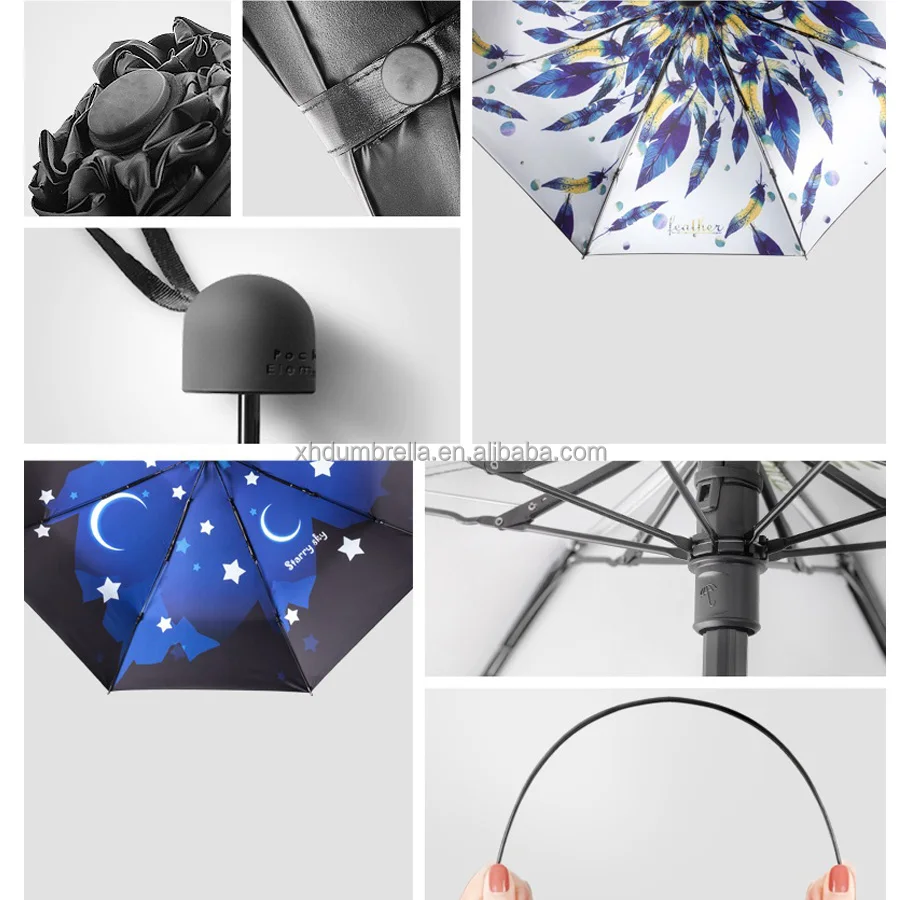 small pocket 5 folding umbrella with fabric case for travel