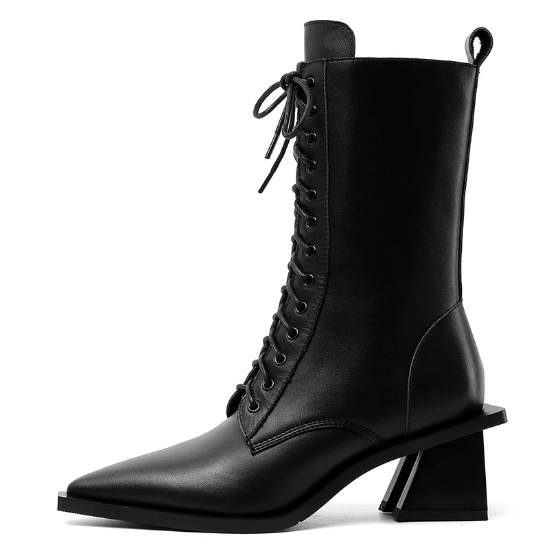 WETKISS Fashion Trends Stylish Women Winter Shoes Block Heel Boots Ladies Lace Up Boots Leather Ankle Boots Wholesale