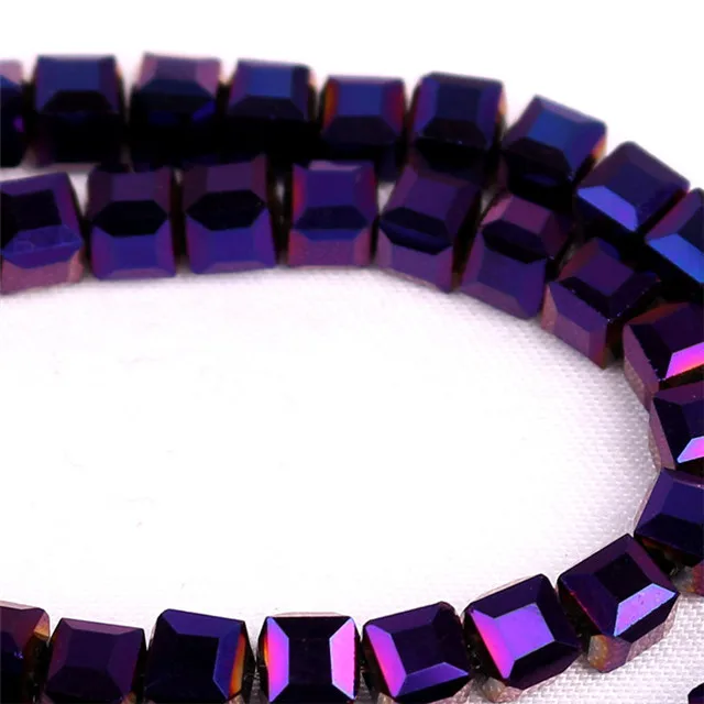 4/6/8mm Faceted Cut Crystal Glass Beads Square electroplating color Beads For Jewelry Making