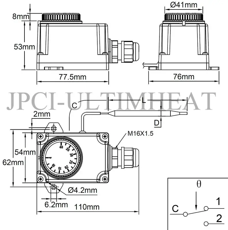 Type Y03 IP44 housing Bulb and capillary thermostat