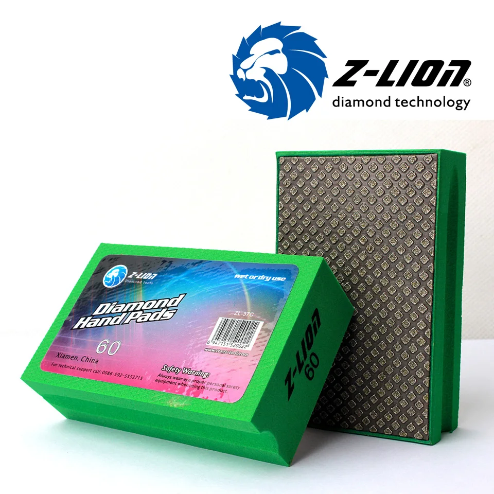 Z-LION 90*55mm Diamond Hand-held Polishing Pad Electroplated Soft Foam Backed Pads for Grinding of Stone Tile