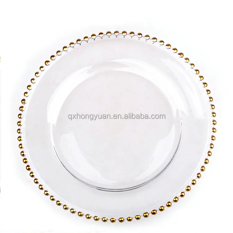 Wholesale Wedding Clear Silver Gold Beaded Glass Charger Plates