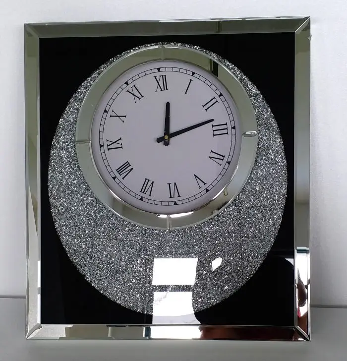glass mirror black and silver decorative wall clock for bedroom and living room