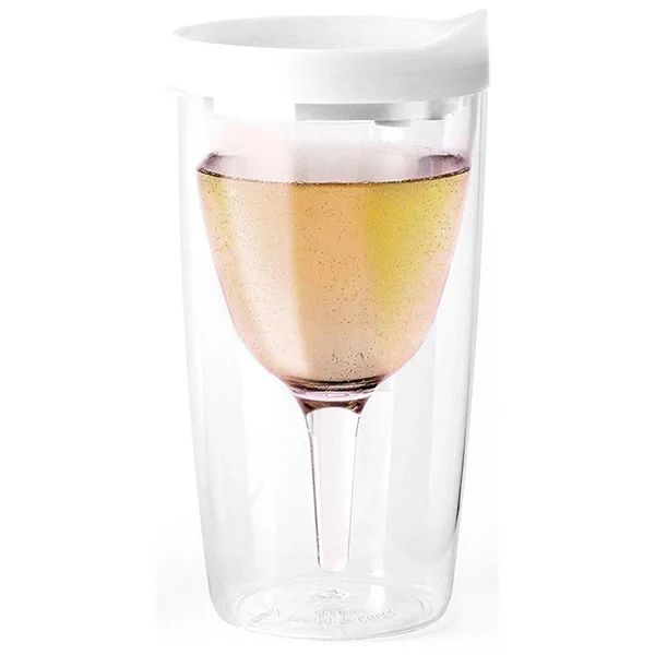 Double Walled Plastic Wine Tumbler Cup with Lid,  100% bpa free outdoor acrylic plastic wine glasses